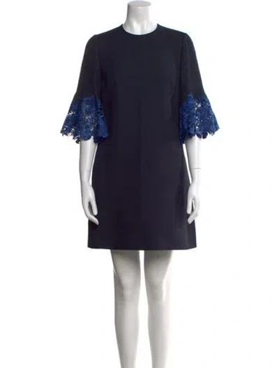 Pre-owned Valentino Virgin Wool Mini Dress W/ Tags In Blue