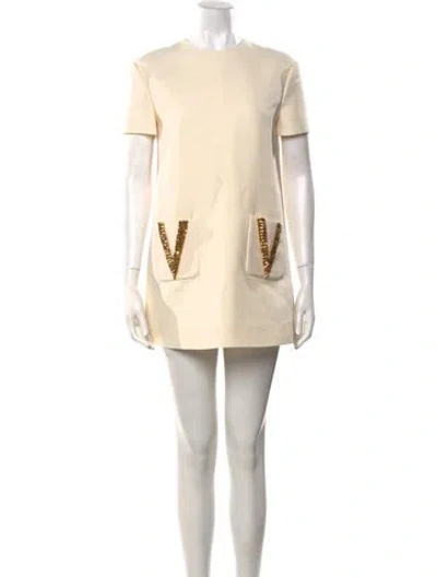 Pre-owned Valentino Virgin Wool Mini Dress W/ Tags In Neutral