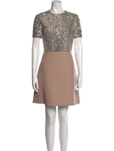 Pre-owned Valentino Virgin Wool Mini Dress W/ Tags In Neutral