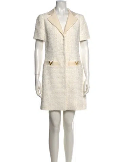 Pre-owned Valentino Virgin Wool Mini Dress In White