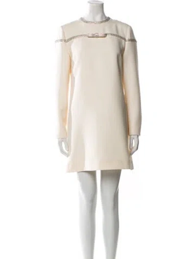 Pre-owned Valentino Virgin Wool Mini Dress In White
