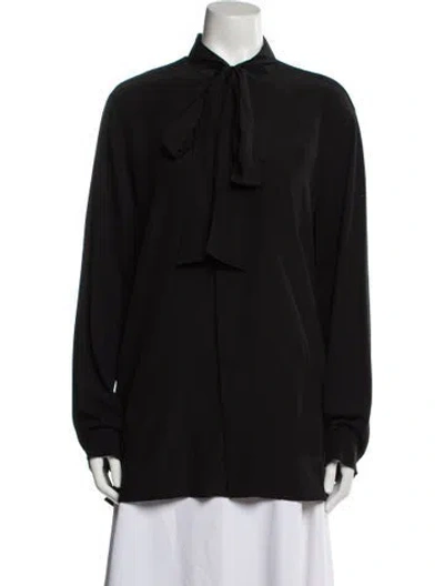Pre-owned Valentino Virgin Wool Mock Neck Blouse In Black