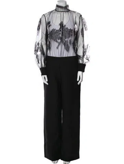 Pre-owned Valentino Virgin Wool Mock Neck Jumpsuit In Black