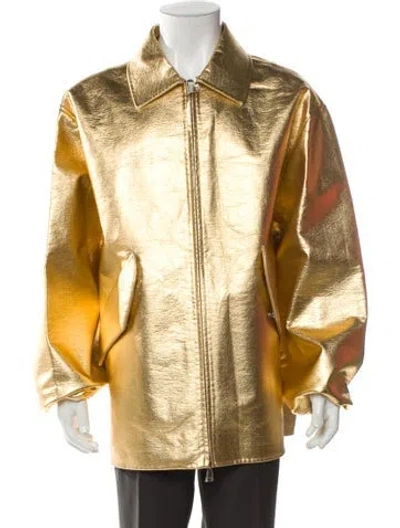 Pre-owned Valentino Virgin Wool Moto Jacket In Yellow