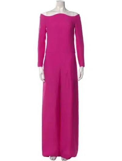 Pre-owned Valentino Virgin Wool Off-the-shoulder Jumpsuit In Pink