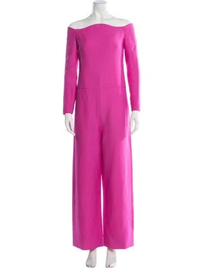 Pre-owned Valentino Virgin Wool Off-the-shoulder Jumpsuit In Pink