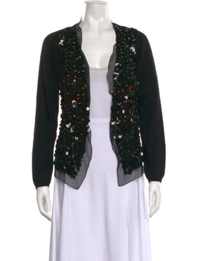 Pre-owned Valentino Virgin Wool Open Front Sweater In Black