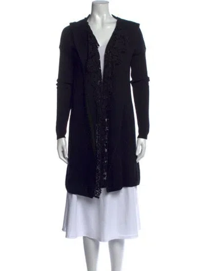 Pre-owned Valentino Virgin Wool Open Front Sweater In Black