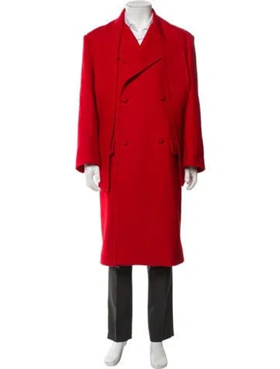 Pre-owned Valentino Virgin Wool Overcoat In Red