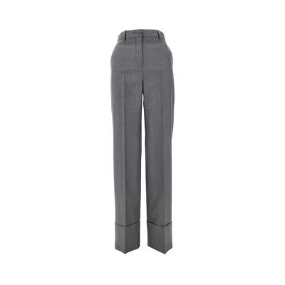Valentino Virgin Wool Pants With Cuffed Hem In Grey