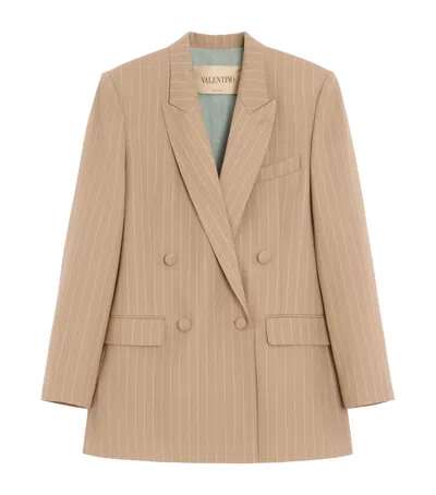 Valentino Virgin Wool Pinstripe Blazer In Brown