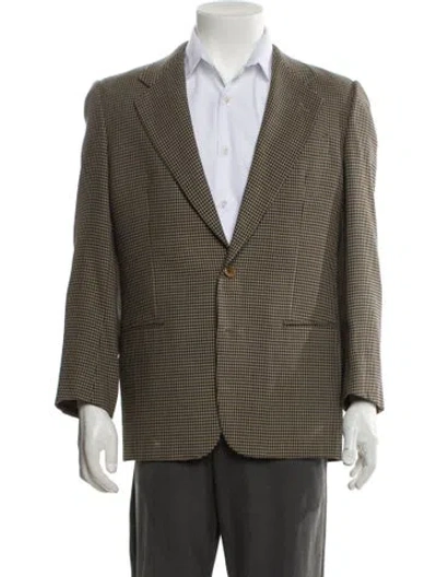Pre-owned Valentino Virgin Wool Plaid Print Blazer In Brown