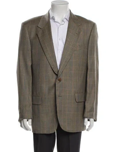 Pre-owned Valentino Virgin Wool Plaid Print Blazer In Brown