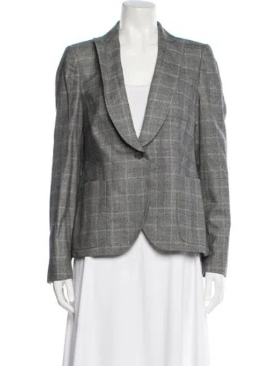 Pre-owned Valentino Virgin Wool Plaid Print Blazer In Gray