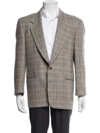 Pre-owned Valentino Virgin Wool Plaid Print Blazer In Neutral
