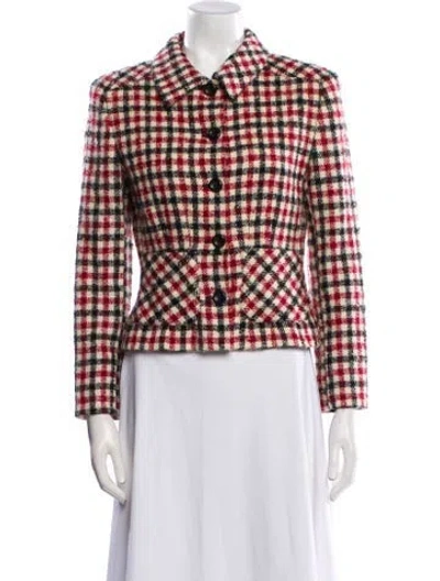 Pre-owned Valentino Virgin Wool Plaid Print Blazer In Red