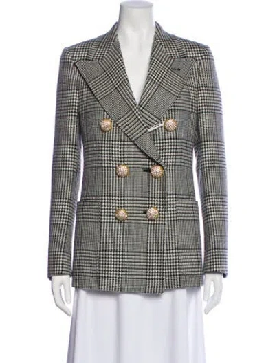 Pre-owned Valentino Virgin Wool Plaid Print Blazer W/ Tags In Neutral