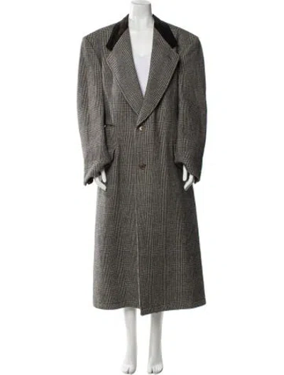 Pre-owned Valentino Virgin Wool Plaid Print Coat In White
