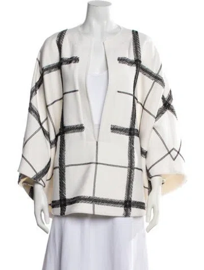 Pre-owned Valentino Virgin Wool Plaid Print Jacket In White