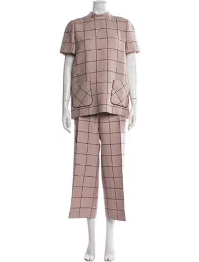 Pre-owned Valentino Virgin Wool Plaid Print Pant Set In Pink
