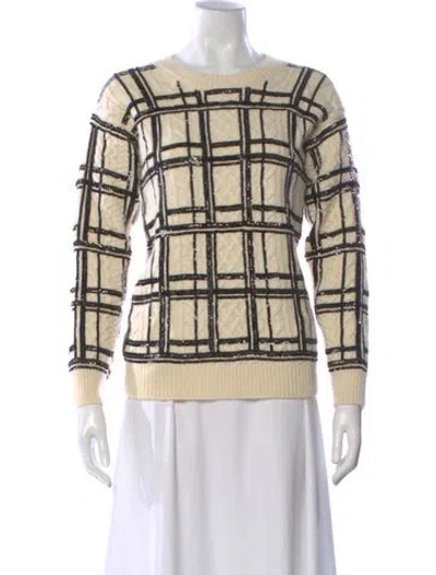 Pre-owned Valentino Virgin Wool Plaid Print Sweater In Neutral