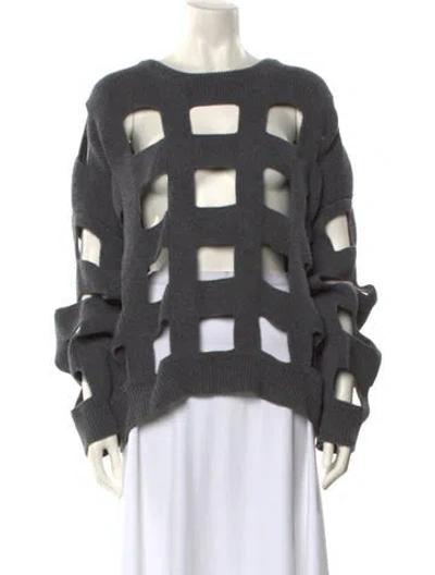 Pre-owned Valentino Virgin Wool Plaid Print Sweater W/ Tags In Gray