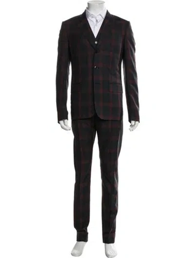 Pre-owned Valentino Virgin Wool Plaid Print Three-piece Suit In Black