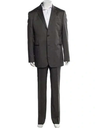 Pre-owned Valentino Virgin Wool Plaid Print Two-piece Suit In Gray