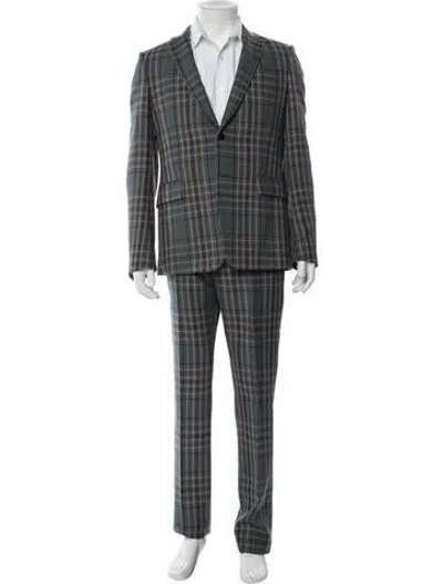 Pre-owned Valentino Virgin Wool Plaid Print Two-piece Suit In Gray
