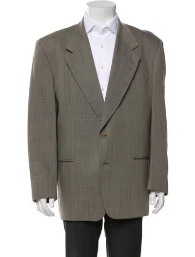 Pre-owned Valentino Virgin Wool Plaid Print Utility Jacket In Green