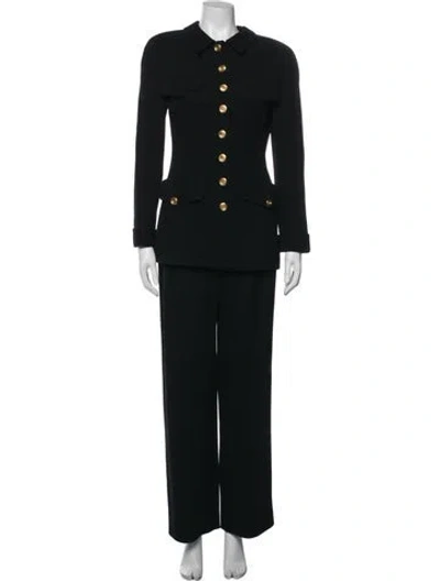 Pre-owned Valentino Virgin Wool Pleated Accents Pantsuit In Black