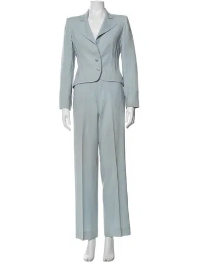 Pre-owned Valentino Virgin Wool Pleated Accents Pantsuit In Blue