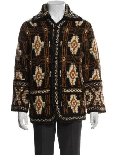 Pre-owned Valentino Virgin Wool Printed Peacoat In Multi