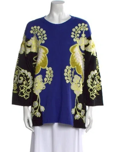 Pre-owned Valentino Virgin Wool Printed Sweater In Blue