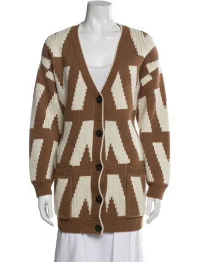Pre-owned Valentino Virgin Wool Printed Sweater In Brown