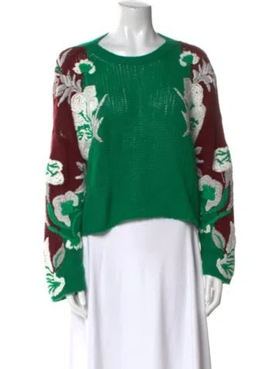 Pre-owned Valentino Virgin Wool Printed Sweater In Green