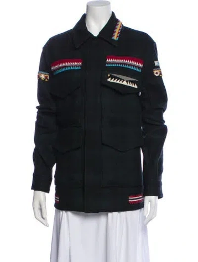 Pre-owned Valentino Virgin Wool Printed Utility Jacket In Black