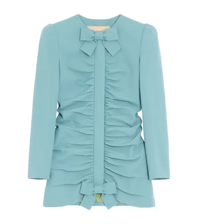 Valentino Virgin Wool Ruched Jacket In Blue