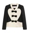 Valentino Bow-embellished Ribbed Cotton-blend And Wool And Silk-blend Crepe Jacket In Black