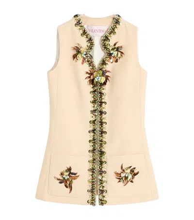 Valentino Embellished Wool And Silk-blend Twill Vest In Nude