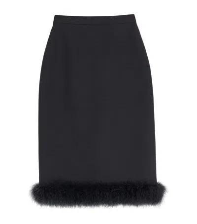 Valentino Virgin Wool-silk-feather Midi Skirt In Black