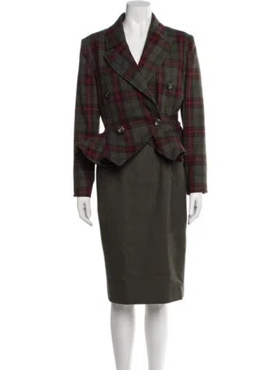 Pre-owned Valentino Virgin Wool Skirt Suit In Green/red