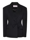 Valentino Slim Wool Blazer With Bow In Black