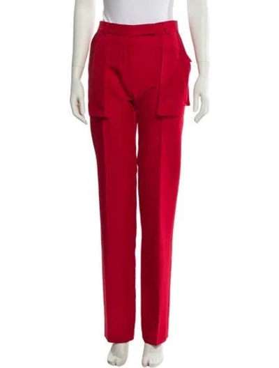 Pre-owned Valentino Virgin Wool Straight Leg Pants In Red