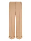 Valentino Wide-leg Trousers With Cuffed Hem And Pleats In Brown