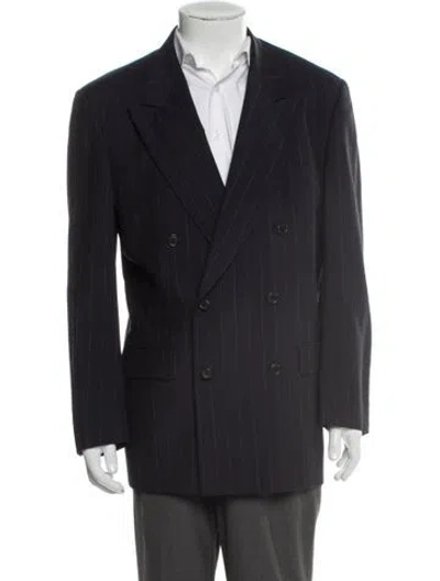 Pre-owned Valentino Virgin Wool Striped Blazer In Blue