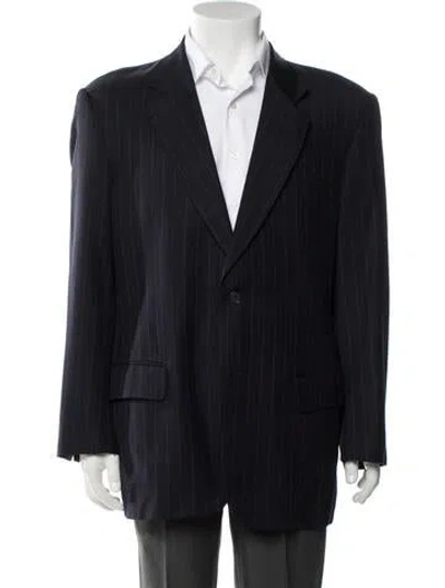 Pre-owned Valentino Virgin Wool Striped Blazer In Blue