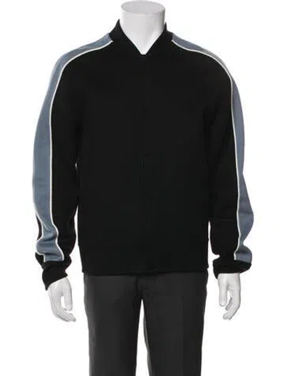 Pre-owned Valentino Virgin Wool Striped Bomber Jacket In Black