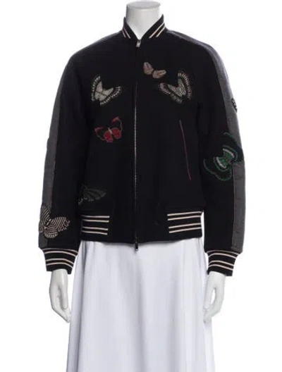 Pre-owned Valentino Virgin Wool Striped Bomber Jacket In Blue