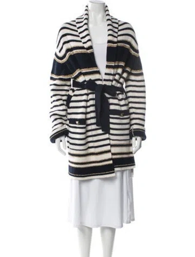Pre-owned Valentino Virgin Wool Striped Jacket In Blue